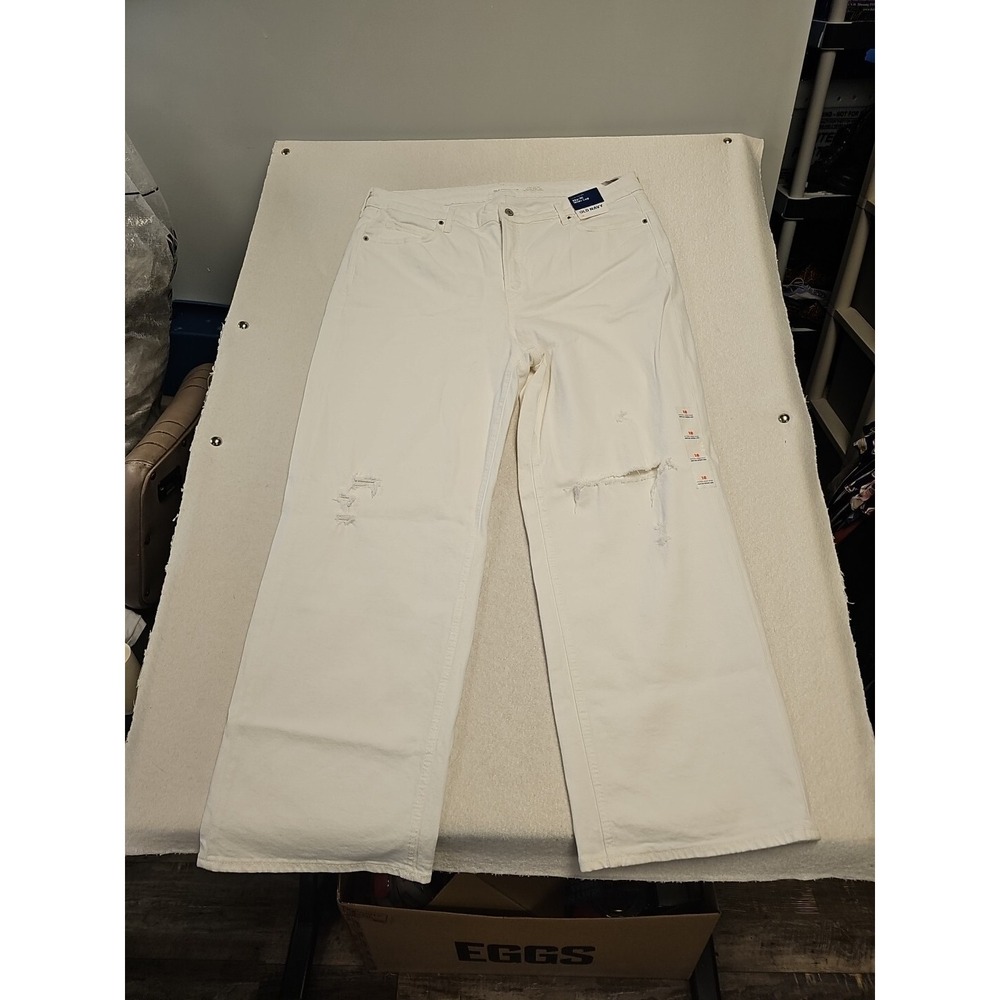 Old Navy Sky-Hi Wide‎ Leg Jeans White Distressed Extra High Rise 18 646749-00-1